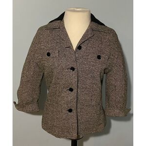 Vtg Arthur Jay S Blk Cream Tweed 3/4 Slv‎ Short Cropped Swing 50s 60s Jacket